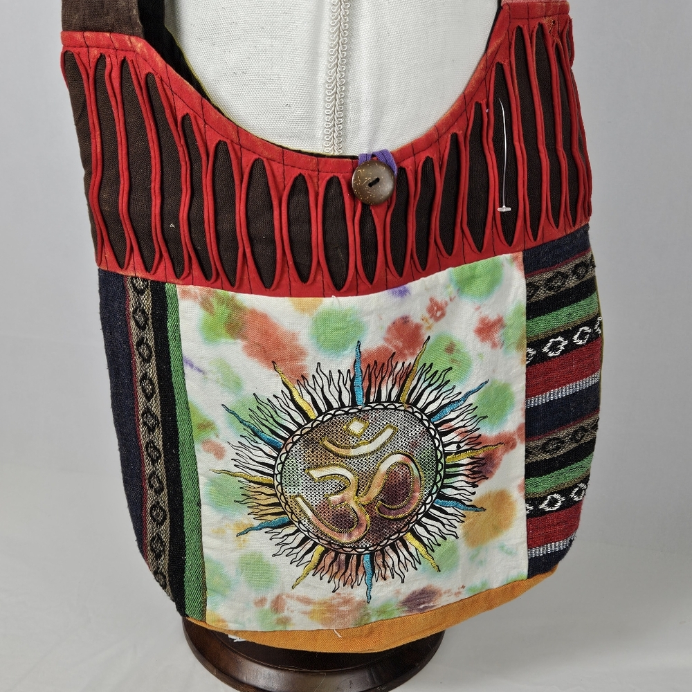 New Om symbol Hippie festival boho cotton patchwork razorcut crossbody bag